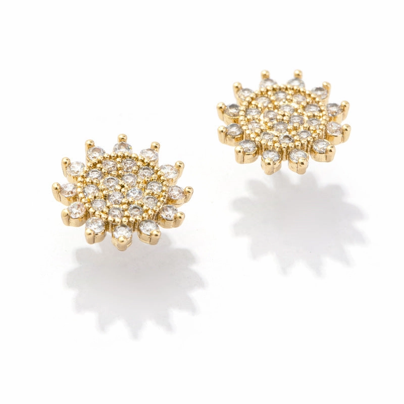 Wholesale Zircon Flash Diamond Sunflower Copper Ear Studs