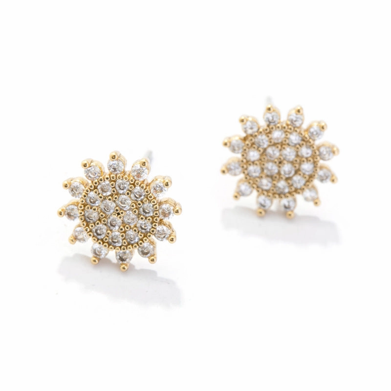 Wholesale Zircon Flash Diamond Sunflower Copper Ear Studs