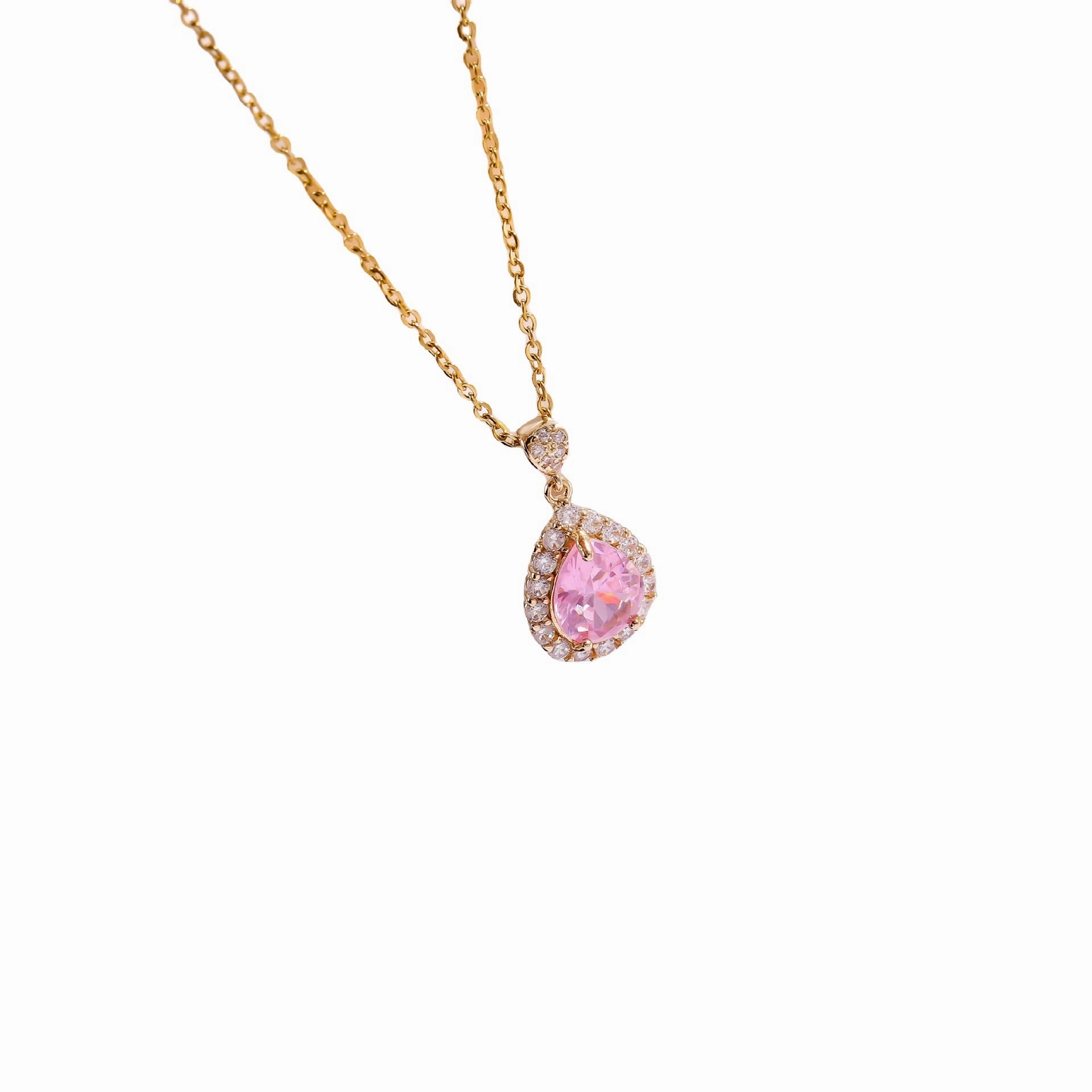 Wholesale zircon full diamond water drop color diamond copper gold plated necklace