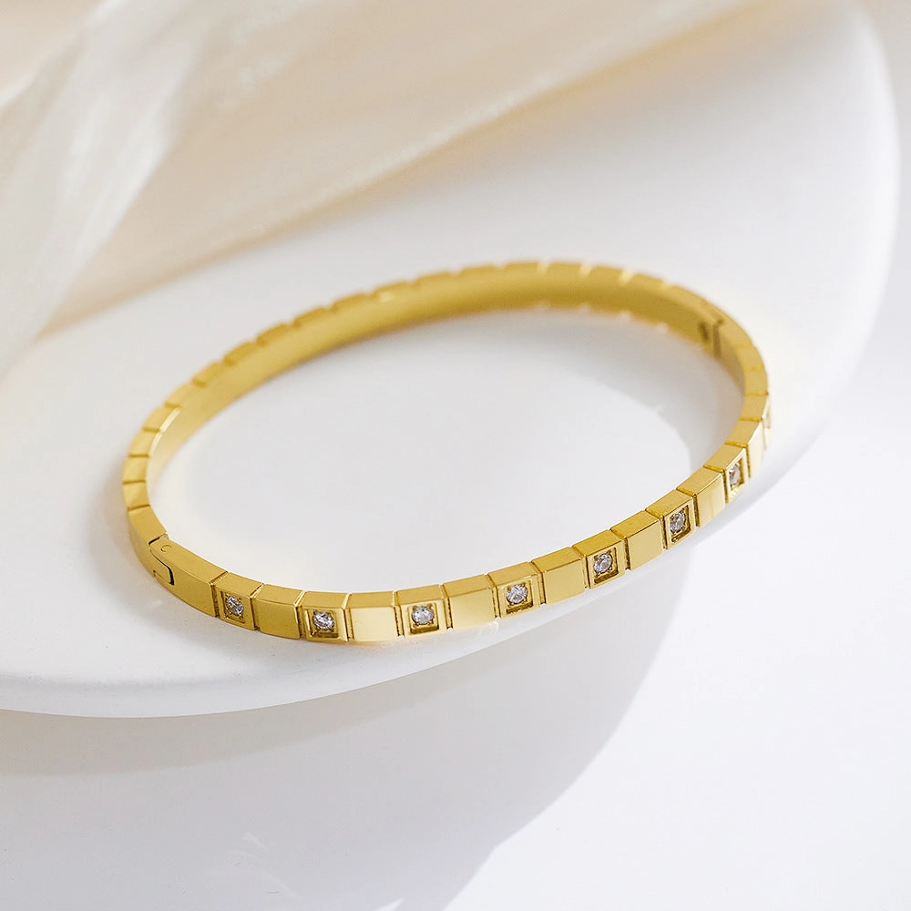 Wholesale Zircon Gold Titanium Steel Diamond Bracelet