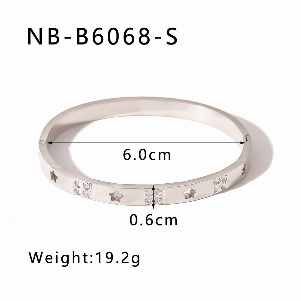 Wholesale Zircon Heart Quadrilateral Geometric White Zircon Green Zircon Titanium Steel Real Gold Electroplating Color-preserving Bracelet