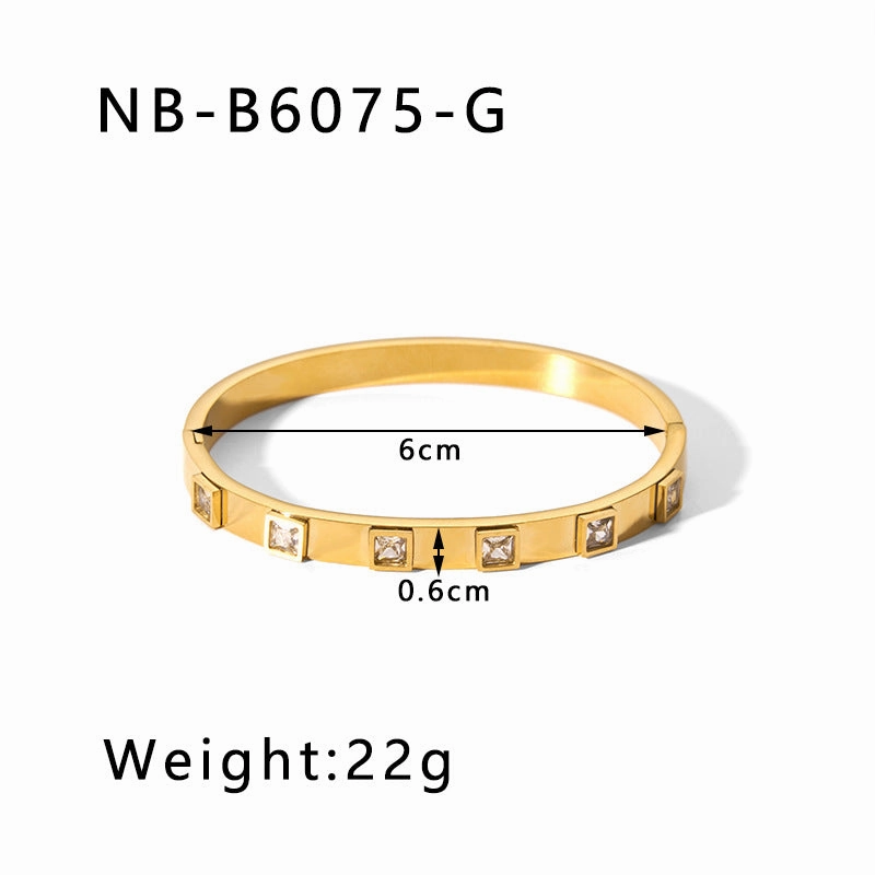 Wholesale Zircon Heart Quadrilateral Geometric White Zircon Green Zircon Titanium Steel Real Gold Electroplating Color-preserving Bracelet
