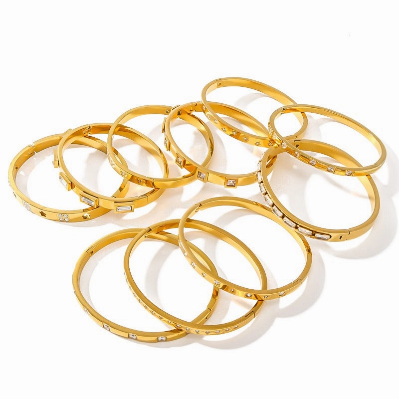 Wholesale Zircon Heart Quadrilateral Geometric White Zircon Green Zircon Titanium Steel Real Gold Electroplating Color-preserving Bracelet