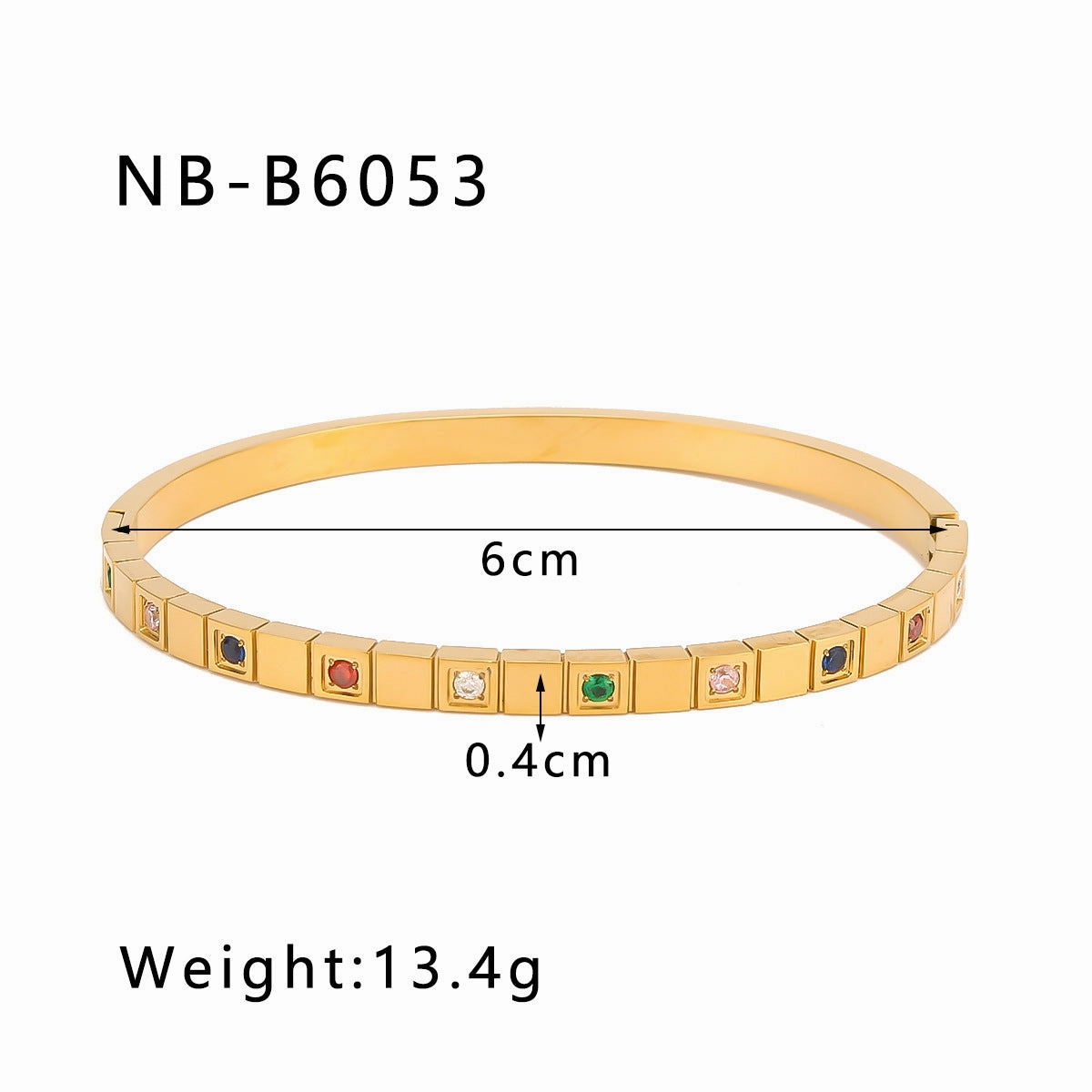 Wholesale Zircon Heart Quadrilateral Geometric White Zircon Green Zircon Titanium Steel Real Gold Electroplating Color-preserving Bracelet