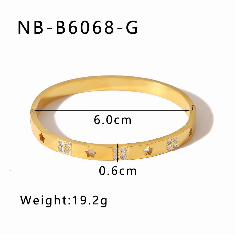 Wholesale Zircon Heart Quadrilateral Geometric White Zircon Green Zircon Titanium Steel Real Gold Electroplating Color-preserving Bracelet