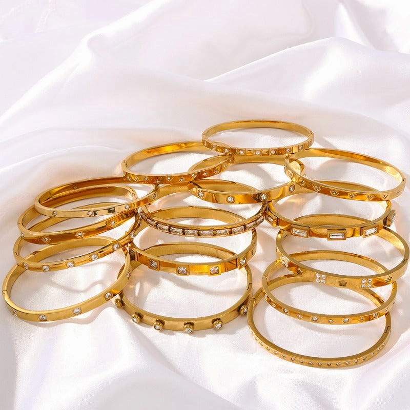 Wholesale Zircon Heart Quadrilateral Geometric White Zircon Green Zircon Titanium Steel Real Gold Electroplating Color-preserving Bracelet
