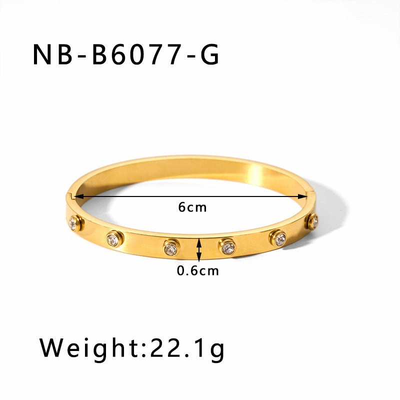 Wholesale Zircon Heart Quadrilateral Geometric White Zircon Green Zircon Titanium Steel Real Gold Electroplating Color-preserving Bracelet