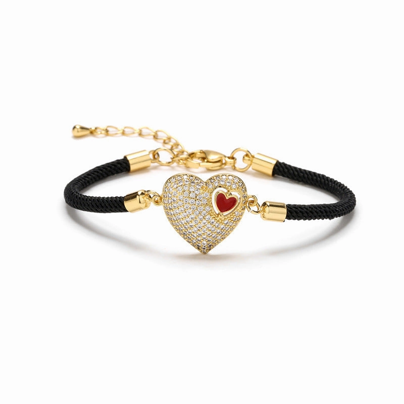 Wholesale Zircon Heart-shaped Copper Bracelet