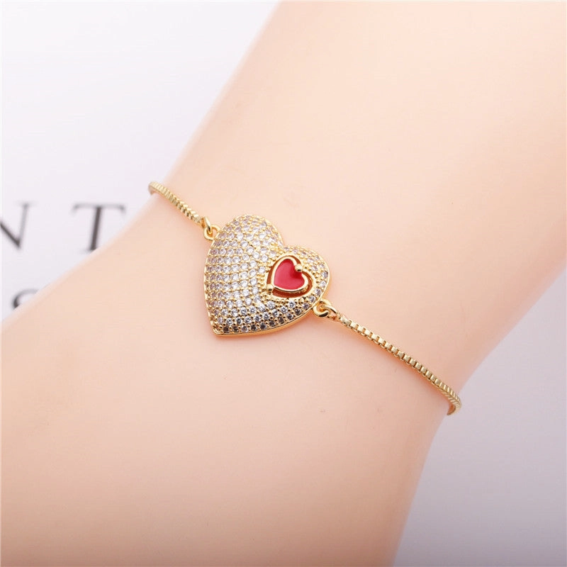 Wholesale Zircon Heart-shaped Copper Bracelet