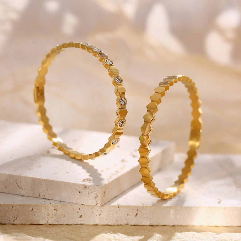 Wholesale Zircon Hexagonal Honeycomb Titanium Steel Bracelet