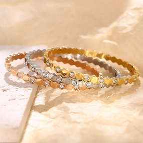 Wholesale Zircon Hexagonal Honeycomb Titanium Steel Bracelet