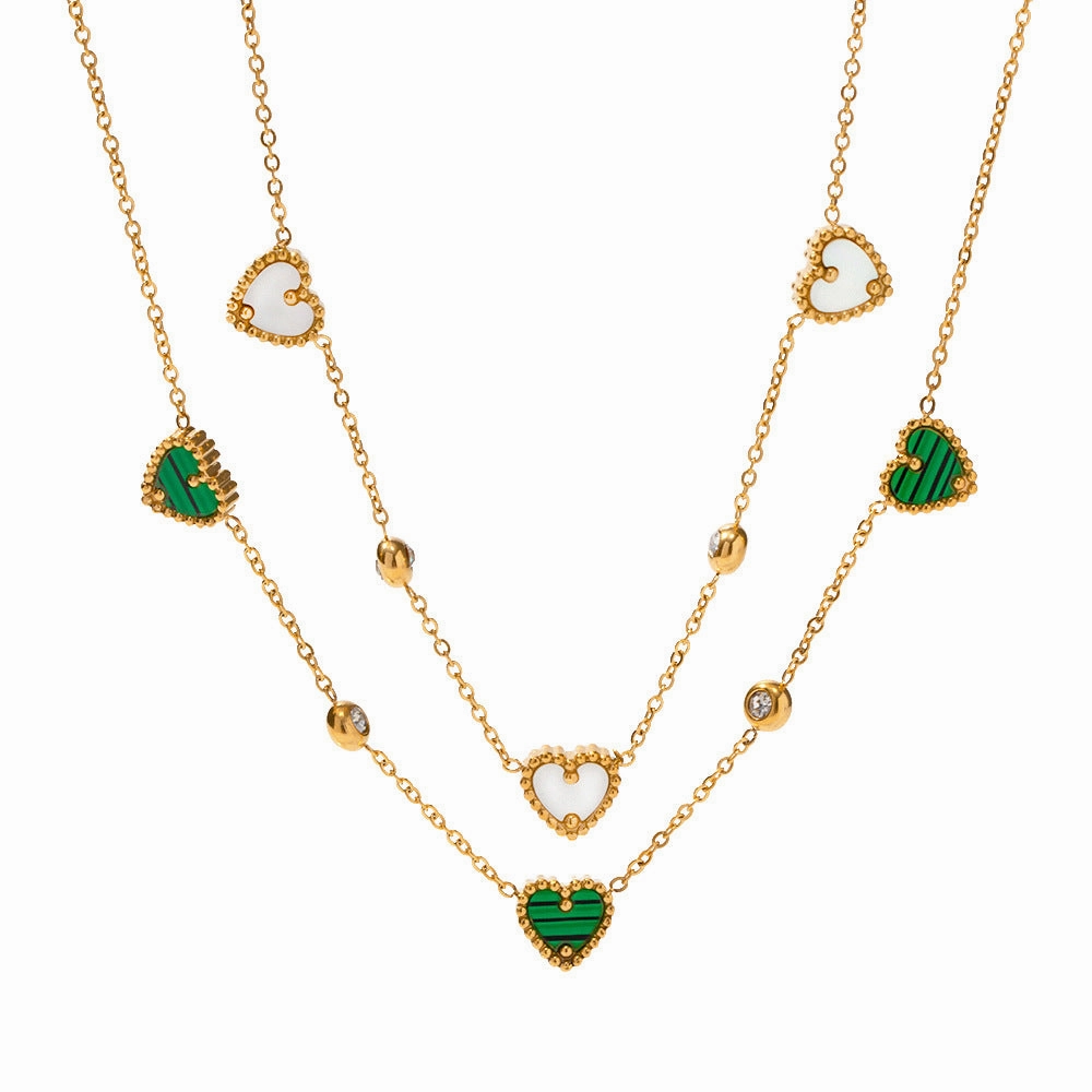 Wholesale Zircon Inlaid Hearts Stainless Steel Necklaces
