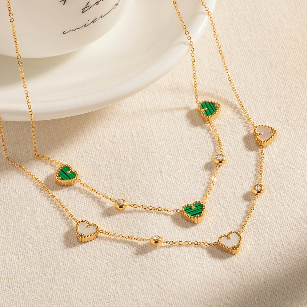 Wholesale Zircon Inlaid Hearts Stainless Steel Necklaces