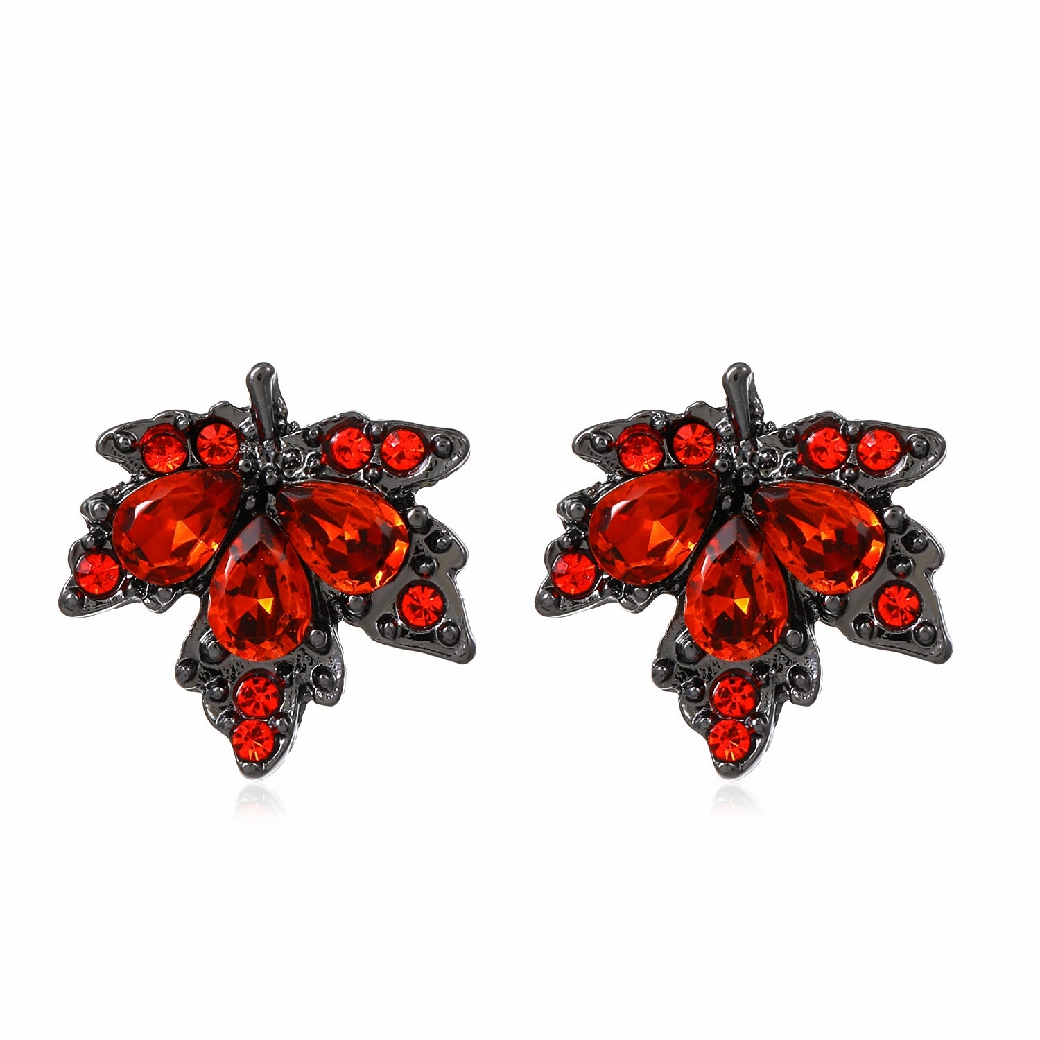 Wholesale Zircon Inlaid Red Maple Leaf Earrings