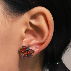 Wholesale Zircon Inlaid Red Maple Leaf Earrings