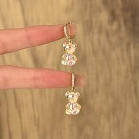 Wholesale Zircon Inlaid Resin Bear Earrings