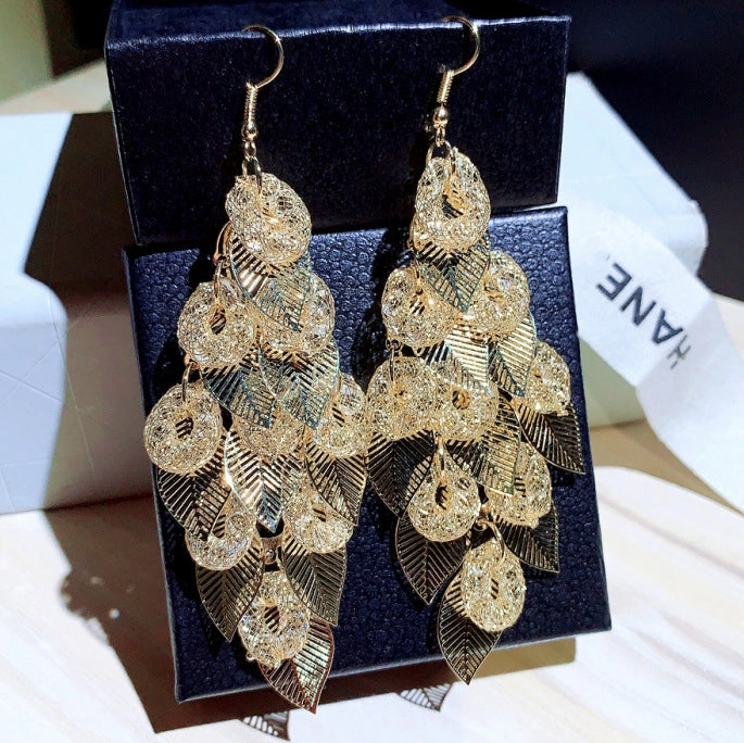 Wholesale Zircon Leaf Long Alloy Earrings