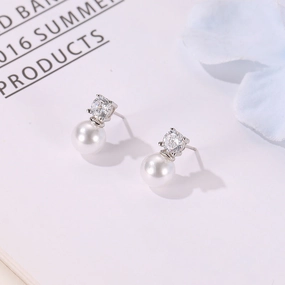 Wholesale Zircon Pearl Copper Earrings
