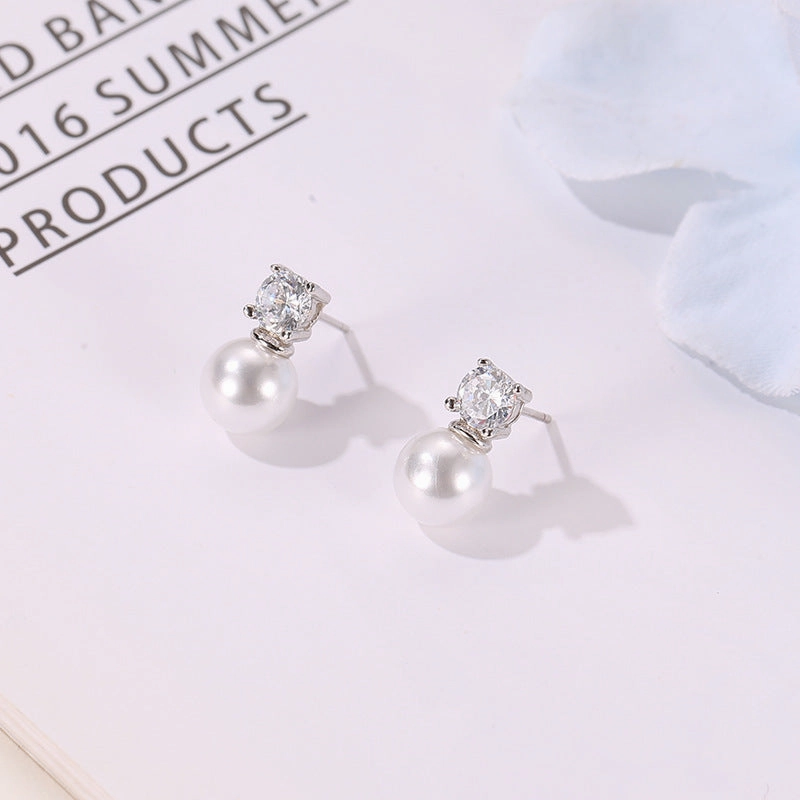 Wholesale Zircon Pearl Copper Earrings