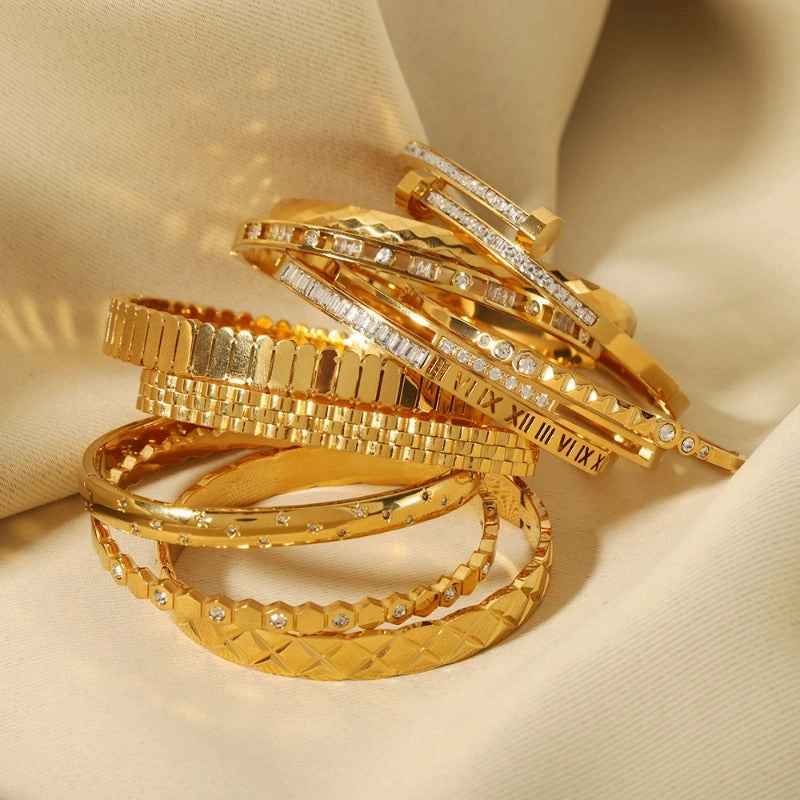 Wholesale Zircon Roman Numeral Diamond Five-pointed Star Stainless Steel Gold Plated Bracelet