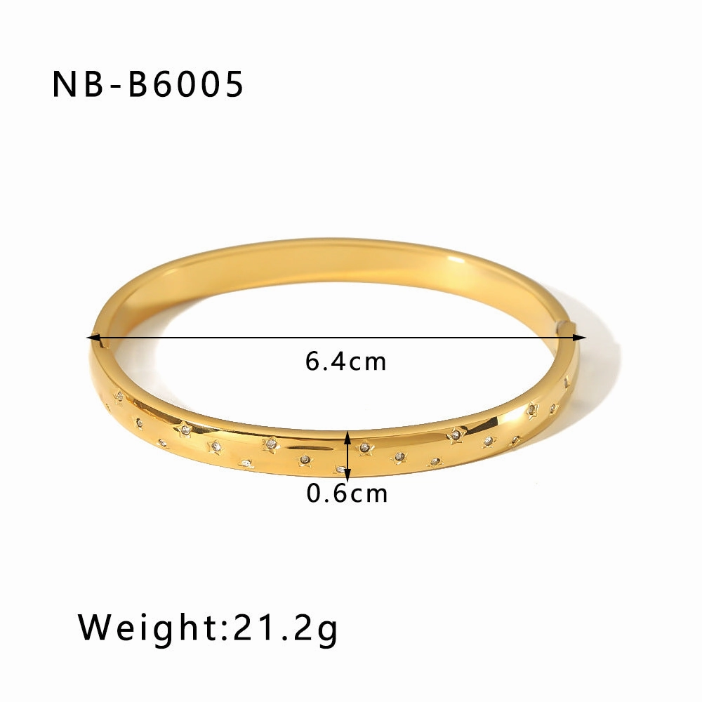 Wholesale Zircon Roman Numeral Diamond Five-pointed Star Stainless Steel Gold Plated Bracelet