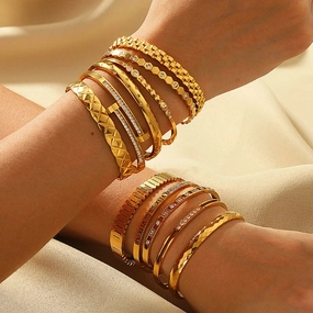 Wholesale Zircon Roman Numeral Diamond Five-pointed Star Stainless Steel Gold Plated Bracelet