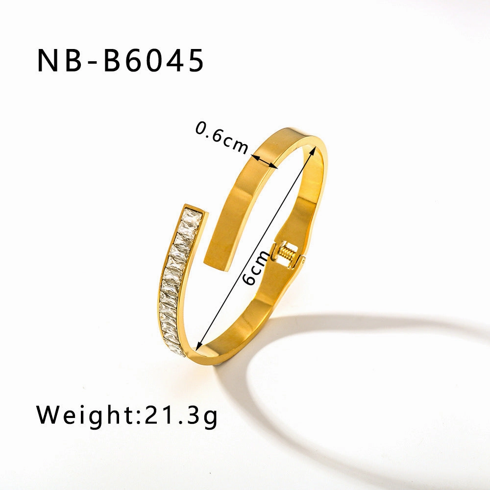 Wholesale Zircon Roman Numeral Diamond Five-pointed Star Stainless Steel Gold Plated Bracelet