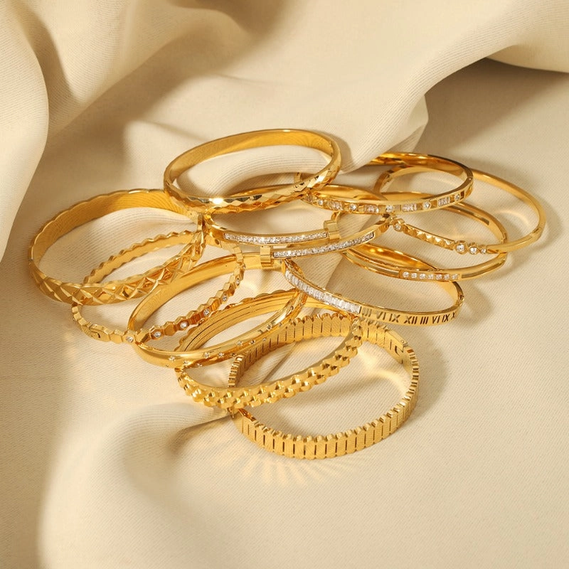 Wholesale Zircon Roman Numeral Diamond Five-pointed Star Stainless Steel Gold Plated Bracelet
