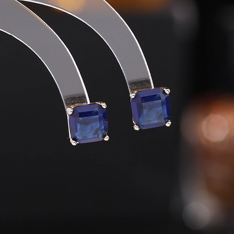 Wholesale Zircon s925 Silver Pin Earrings Geometric Square OLY-ES-LY012