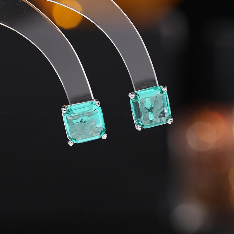 Wholesale Zircon s925 Silver Pin Earrings Geometric Square OLY-ES-LY012