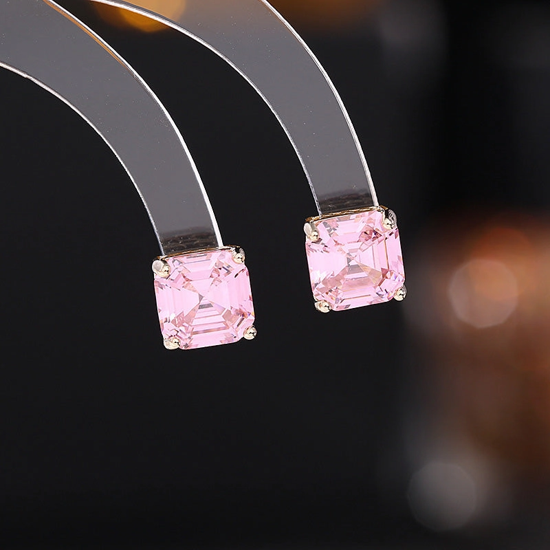 Wholesale Zircon s925 Silver Pin Earrings Geometric Square OLY-ES-LY012