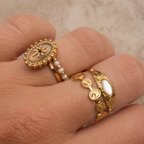 Wholesale Zircon Star Titanium Steel 14K Gold Ring