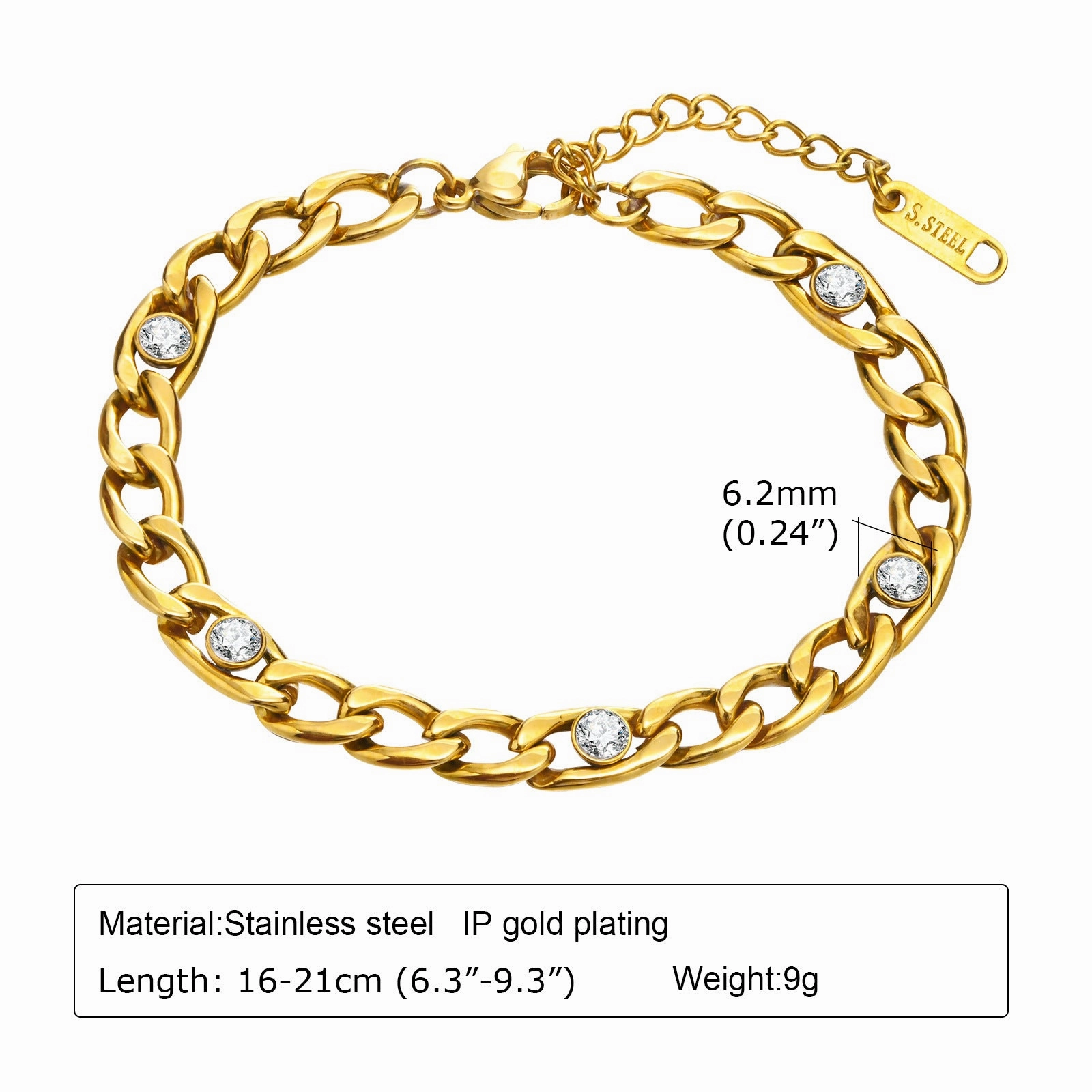 Wholesale Zircon Thick Chain Stainless Steel Bracelets