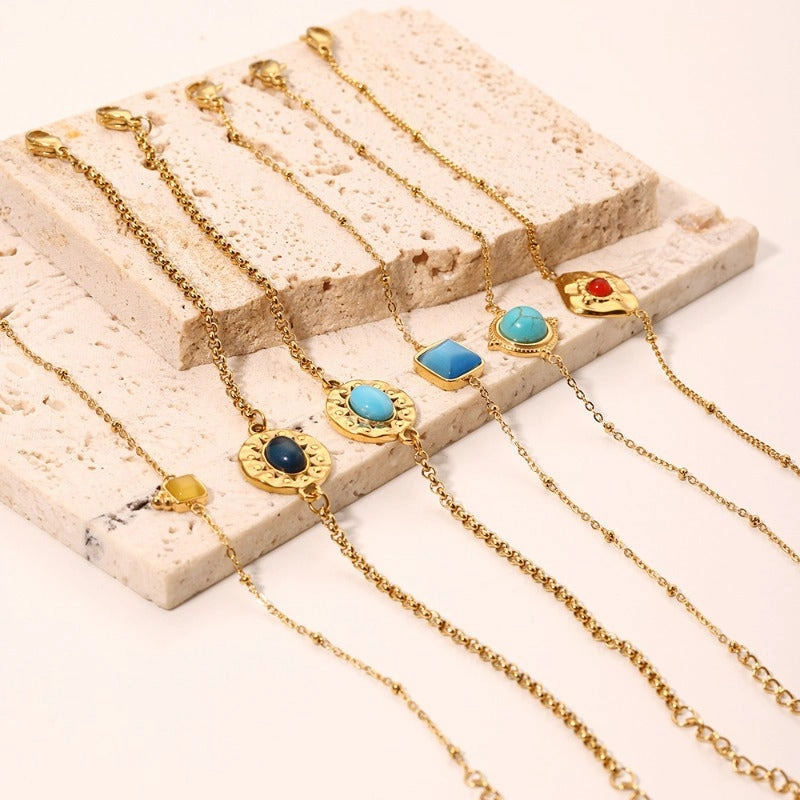 Wholesale Zircon Turquoise Square Pendant Non-fading Bracelet