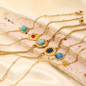 Wholesale Zircon Turquoise Square Pendant Non-fading Bracelet