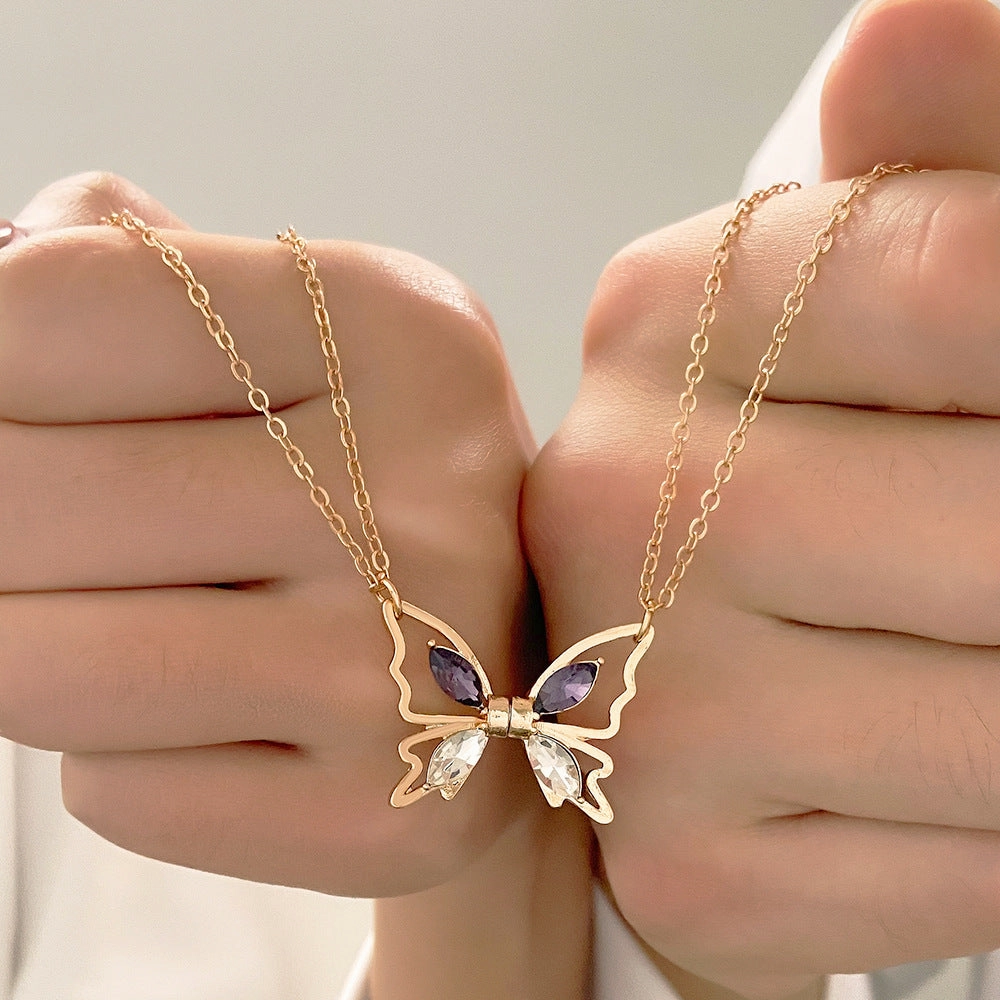 Wholesale Zirconia Butterfly Alloy Creative Magnetic Necklace Clavicle Chain