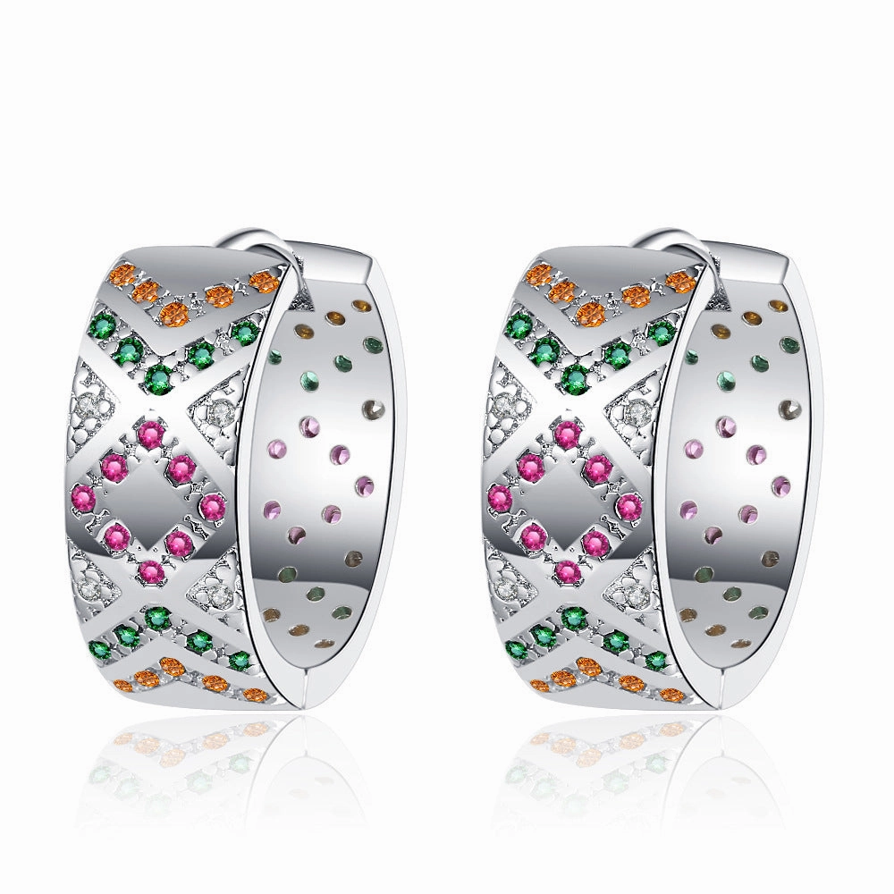 Wholesale Zirconia Diamond Color Matching Stripe Copper Earrings