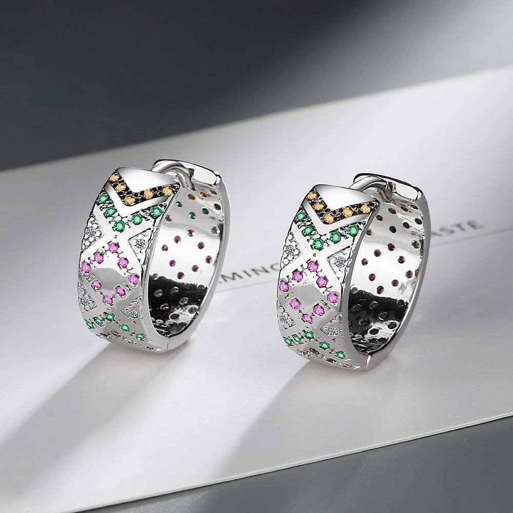 Wholesale Zirconia Diamond Color Matching Stripe Copper Earrings