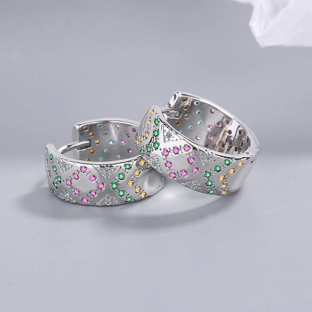 Wholesale Zirconia Diamond Color Matching Stripe Copper Earrings