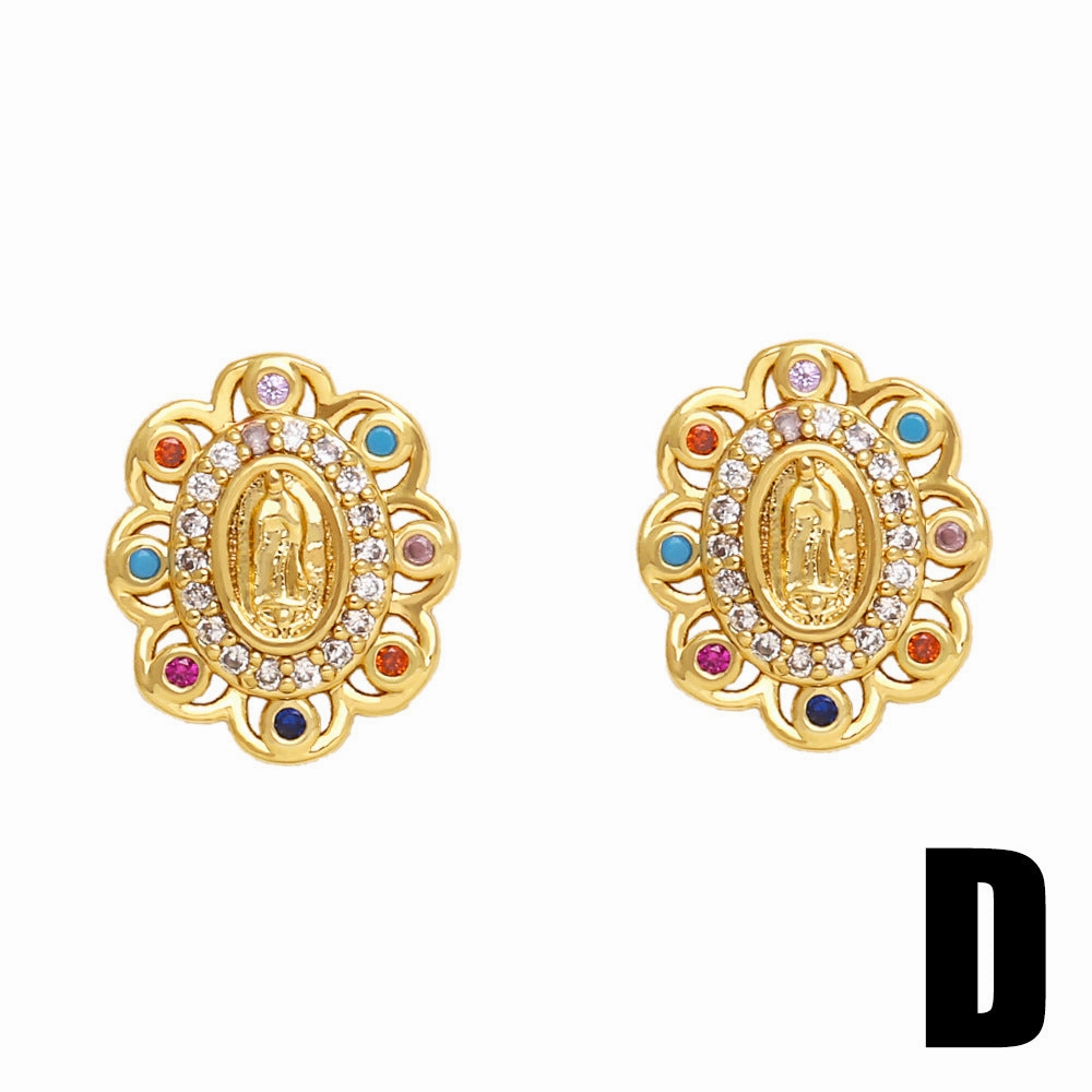 Wholesale Zirconia Virgin Mary Copper Ear Studs