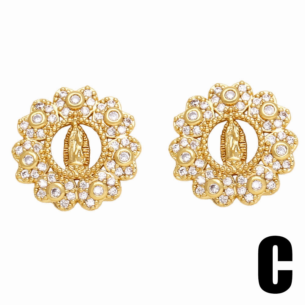 Wholesale Zirconia Virgin Mary Copper Ear Studs