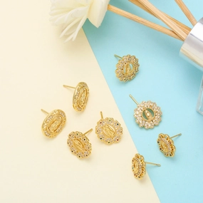 Wholesale Zirconia Virgin Mary Copper Ear Studs