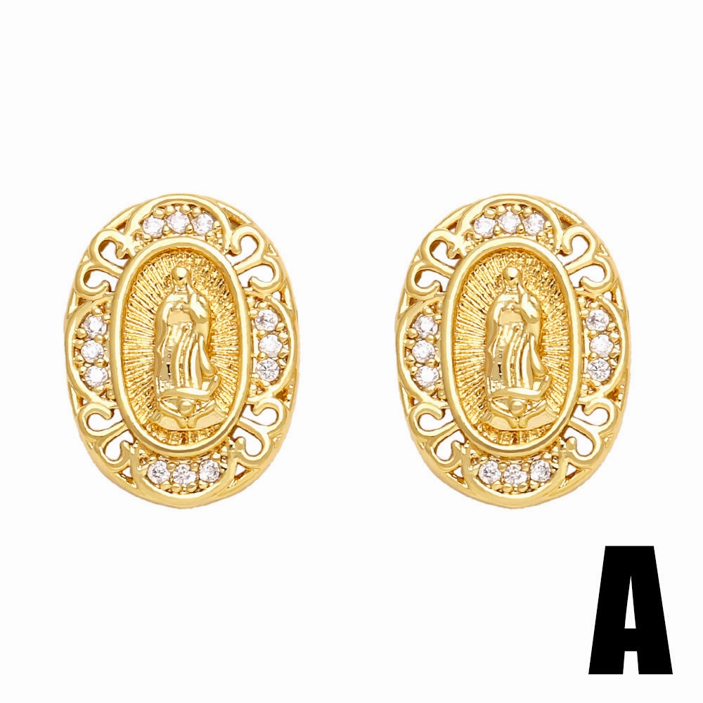 Wholesale Zirconia Virgin Mary Copper Ear Studs