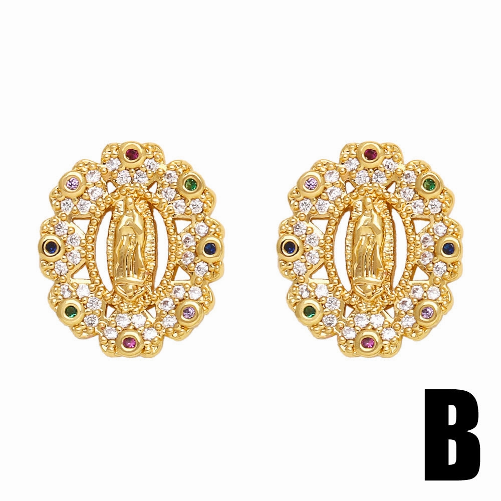 Wholesale Zirconia Virgin Mary Copper Ear Studs