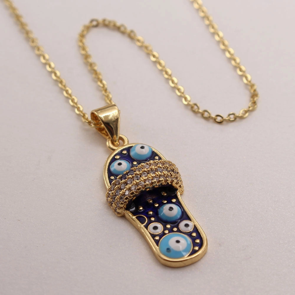 Wholesale Zirconium Oil Dripping Summer Slippers 18K Copper Plated Real Gold Necklace