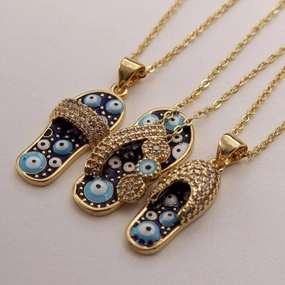 Wholesale Zirconium Oil Dripping Summer Slippers 18K Copper Plated Real Gold Necklace