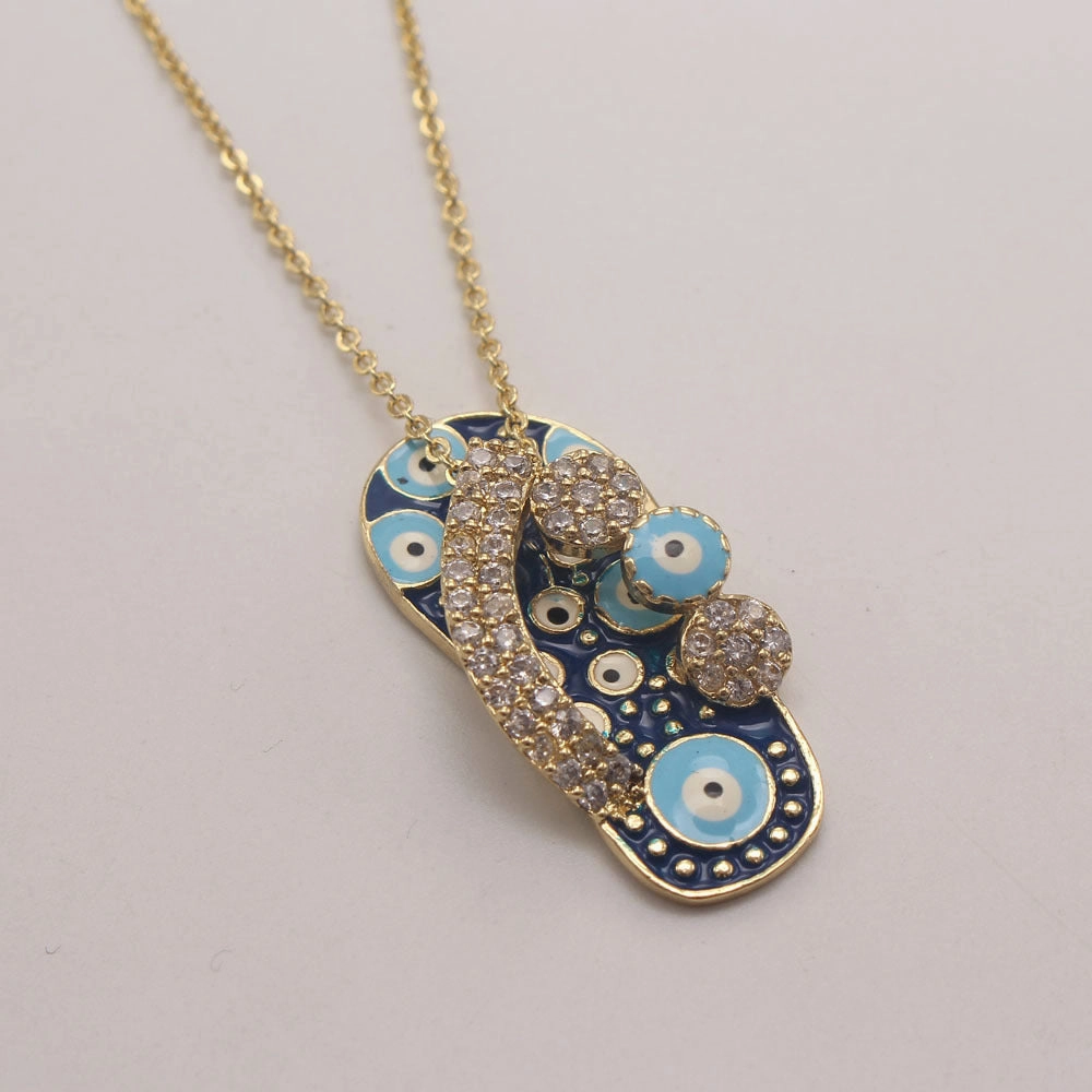 Wholesale Zirconium Oil Dripping Summer Slippers 18K Copper Plated Real Gold Necklace