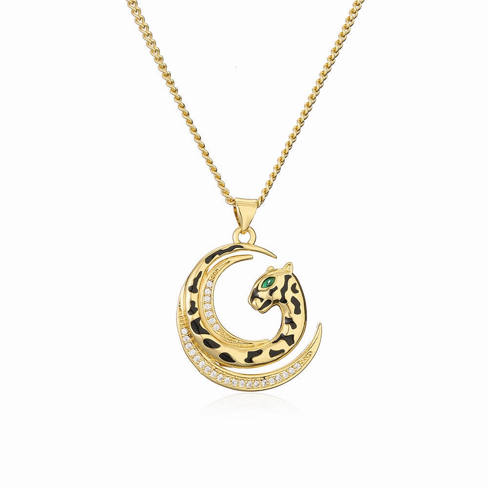 Wholesale ZirconThe Head of A Tiger Panther Pendant Gold Plated Neckplaces