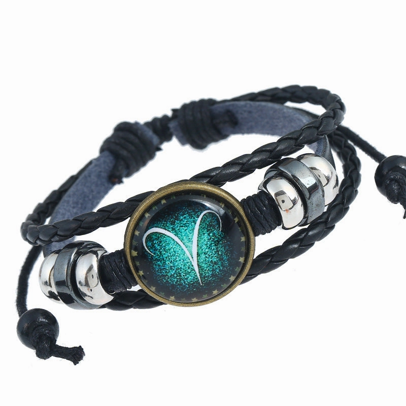 Wholesale Zodiac Sign Handwoven Vintage Leather Bracelet