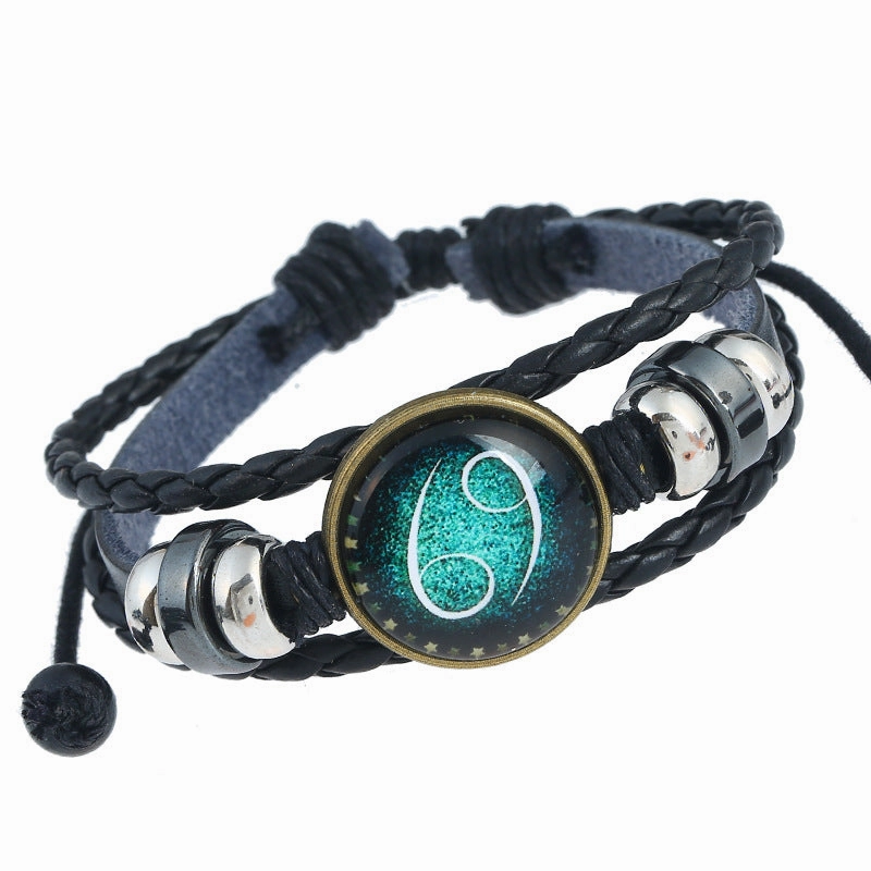 Wholesale Zodiac Sign Handwoven Vintage Leather Bracelet